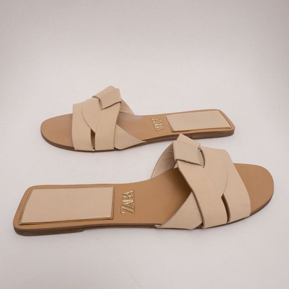 Zara Low Heeled Crossed Leather Sandals - Picture 9 of 10